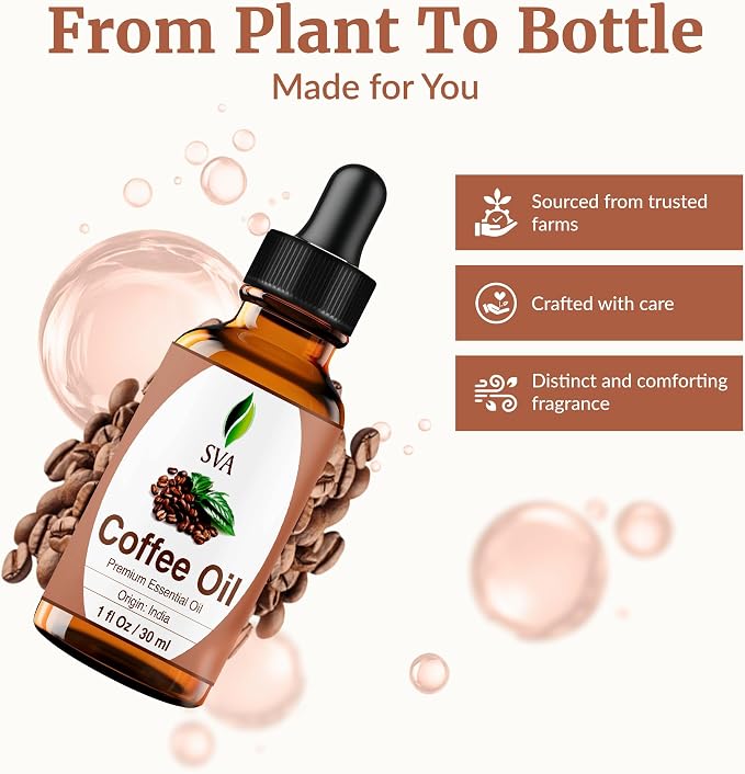 SVA Coffee Essential Oil 1 Fl Oz – for Diffuser, Skin & Hair Care – Ideal for Massage & DIY Blends – with Dropper
