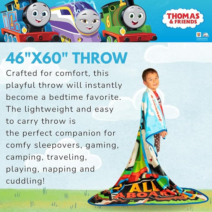 Thomas and Friends Kids Bedding Super Soft Micro Raschel Throw, 46 in x 60 in, (Official Licensed Product) by Franco