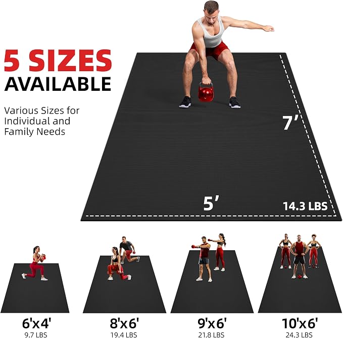 GymCope Extra Large Exercise Mat, 10'x6'/9'x6'/8'x6'/7'x5'/6'x4'(8mm) Thick Workout Mat for Home Gym & Garage Flooring, Shoe-Friendly, High-Density, MMA, HIIT, Weight Lifting, Cardio&Strength