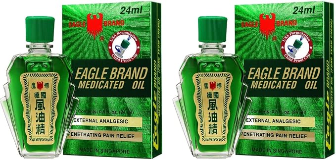 2 Packs - Green Essential Oil - 2 Chai Dau Xanh Con O - 24 mL per Bottle with 2 Bottles per Order - Product of Singapore