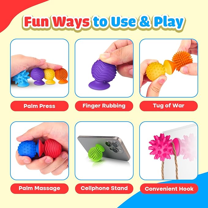 Sensory Fidget Toys for Kids and Adults: Textured Suction Cup Toys for Autism - Squishy Sensory for Classroom Bath - 8 Pack Calm Down Corner Supplies for Boys Teens - Road Trip Activities
