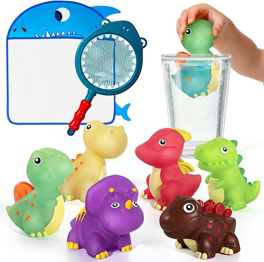 No Hole Dinosaur Bath Toys - Color Change Bath Toys for Toddlers, Fun Water Pool Bathtub Toys for Boys & Girls (with Shark net)