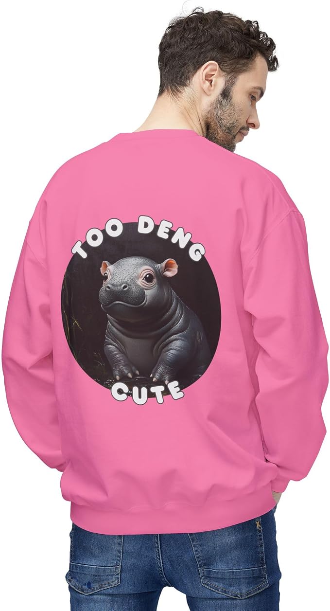 Unisex Fleece Crewneck Sweatshirt - Too Deng Cute Moo Deng Hippo, Cozy Cotton Blend, Classic Relaxed Fit