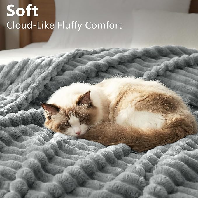 HIMEET Grey Queen Size Blanket for Bed, 300GSM Ribbed Fleece, 90 x 90 in | Ultra Soft Flannel, All-Season Lightweight Warmth, Cozy Bed Coverage & Bedroom Decor, Gift for Men & Women, Machine Washable