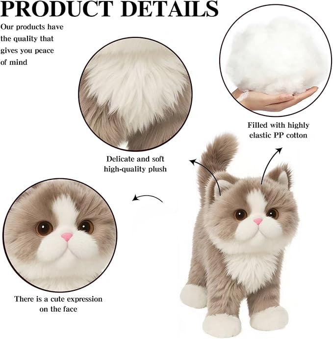 Brown Cat Stuffed Animal – Cute cat Plush Toy for Kids & Adults – Birthday Surprise & Room Decor –A Cuddly Companion for Everyday hugs and Bedtime