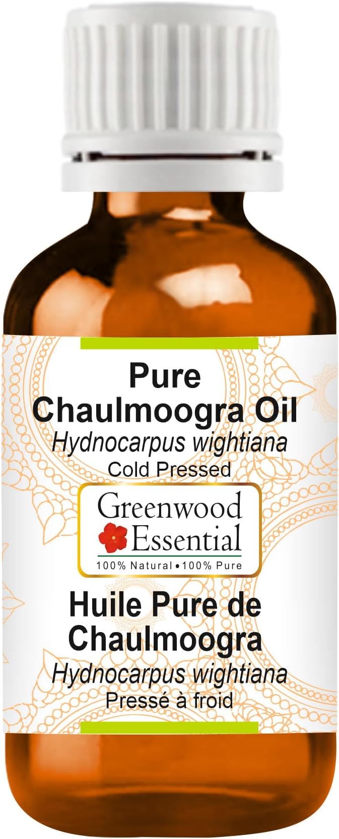 Greenwood Essential Pure Chaulmoogra Oil (Hydnocarpus wightiana) Cold Pressed 100ml (3.38 oz)