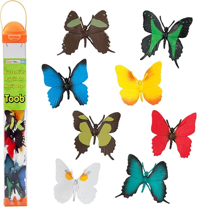 Safari Ltd. Butterflies TOOB - Figurines of Red Glider, Swallowtail, Orange & White Sulphur, Evenus Regalis, Papilio Garleppi & More - Educational Toy Figures For Boys, Girls & Kids Ages 3+