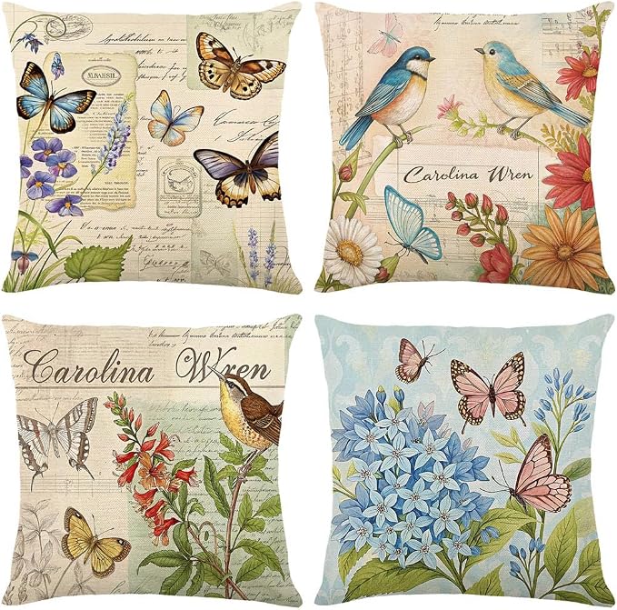 wyooxoo Spring Pillow Covers 18x18 Set of 4 Farmhouse Pillow Covers Outdoor Decorative Throw Cushion Case for Sofa Couch Living Room