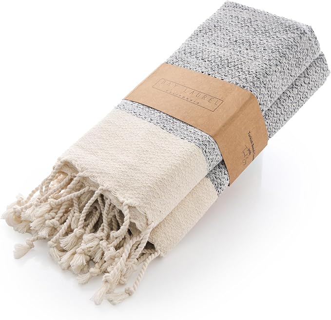 BAY LAUREL Turkish Hand Towel – Pack of 2 | Soft & Absorbent Decorative Towels for Bathroom, Hand, Face, Hair, Gym, Yoga, SPA, Kitchen & Tea | Boho Decor (Gray, Diamond 16x40 Inches (Set of 2)