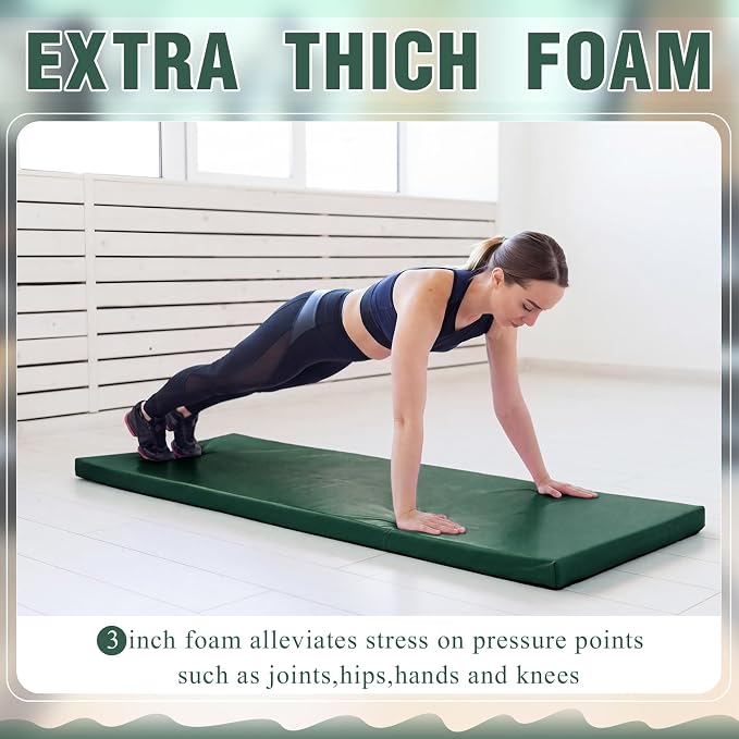 Lyrow 3 Inch Thick Yoga Mat, 72 x 24 Inch Cushioned Foam Floor Mat with Carry Strap, Non Slip PU Leather Workout Pad for Pilates, Stretching, Restorative Yoga and Home Gym
