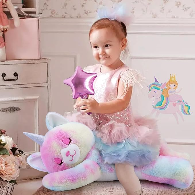 24'' Large Unicorn Cat Plush Stuffed Animal- Unicorn Cat Plush Pillow Plushies, Big Cute Sleeping Huggable Plushie Toy, Stuffed Animal Toys Girls Birthday Gifts for Kids Girls Boys