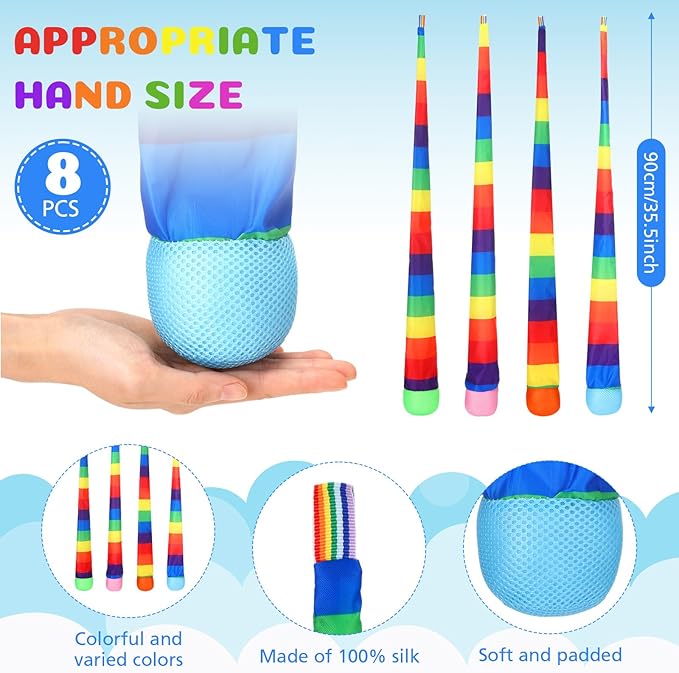 Leyndo 35 Inch 8 Pcs Throw and Catch Balls with Rainbow Tail, Fun Colorful Sports Comet Balls Playground Toys for School Classroom Beach Outdoor Camping Healthy and Fun Games (Multi Color)