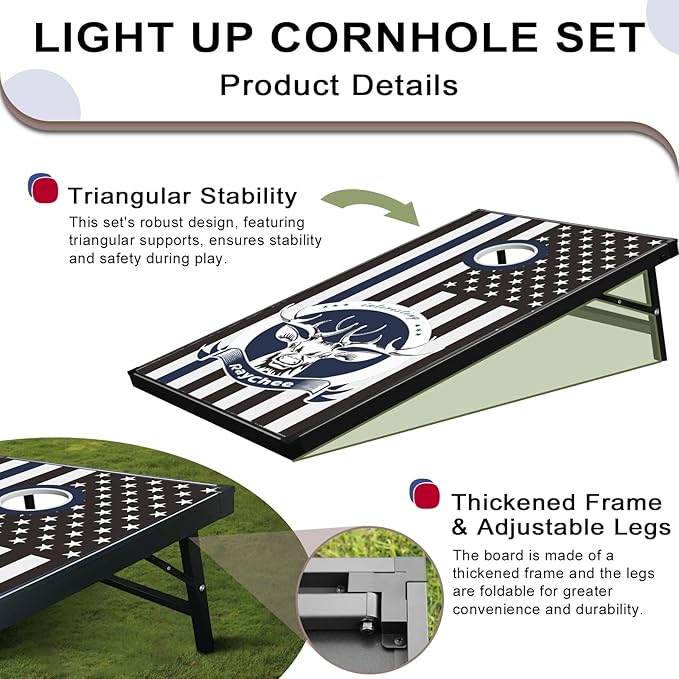 LED Cornhole Set, 3 x 2ft / 4 x2 ft Cornhole Board Game Set, Corn Hole Outdoor Game, Multi-Design with Light-Up Border, 8 Bean Bags, Carrying Case for Backyard, Beach, Lawn