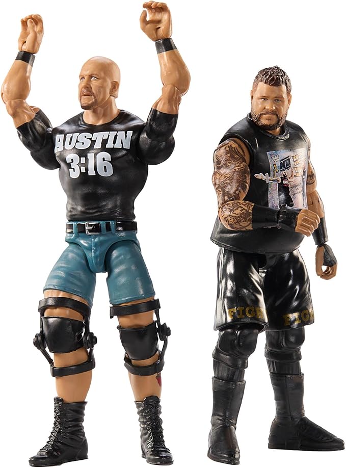 Mattel WWE Main Event Championship Showdown 2-Pack Action Figures & Accessory, Series #20 “Stone Cold” Steve Austin vs Kevin Owens Collectible Set