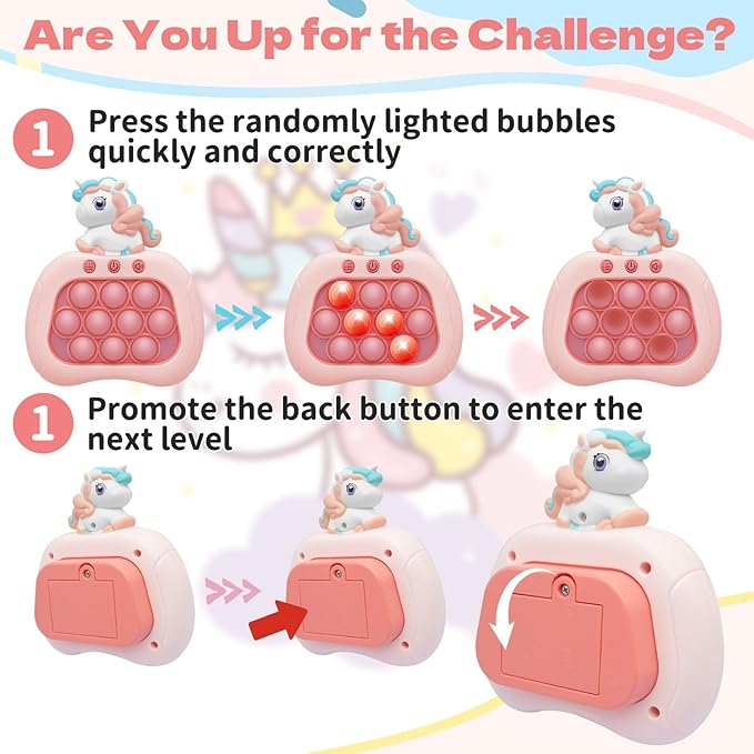 Pop Fidget Game Toys, Rainbow Unicorn Light Up Fidget Toys Electric Pop Bubble Game Controller Handheld Puzzle Sensory Toys Christmas Birthday Gifts for Kids Girls 2025