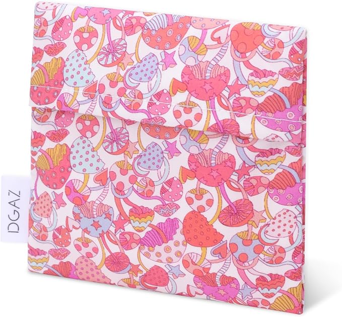 DGAZ Sanitary Napkin Storage Bag, Period Bag for Teen Aged Girls, Portable Period Bag for Panty Liners/Menstrual Cup/Small Tampons，Mini Makeup Bag for Purse(Dream Mushroom)