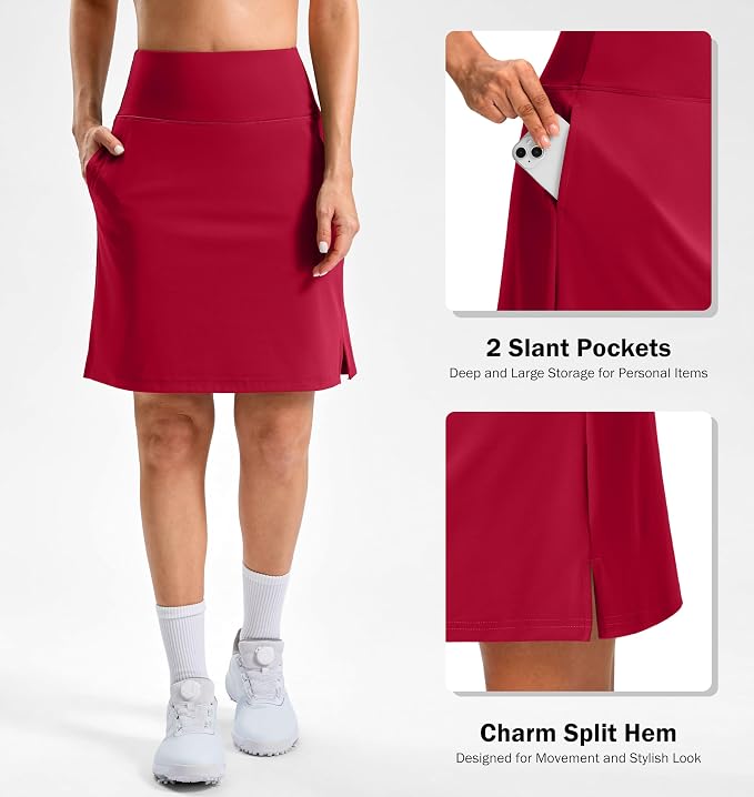 20" Skorts with 3 Pockets | Knee Length, High waisted, Slit Side, Casual, Summer, Travel, Athletic, Tennis, Golf, Skirts for Women