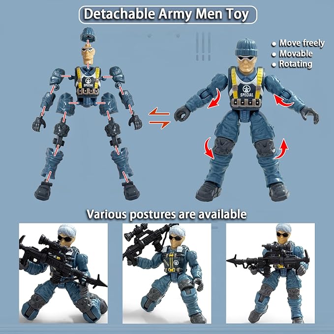 Army Men Action Figures, Toy Soldiers for Boys 6-8, Plastic Army Men Toys with 2 Dogs and 6 Weapons Birthday Gift for Kids Boys Military Collectors