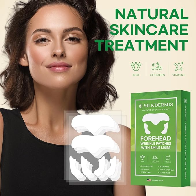 SILKDERMIS Smile Line and Forehead Wrinkle Patches: Smile Line Treatment with Aloe, Collagen, Vitamin E-Forehead Patches 12pcs, Smile Line Patches 24pcs