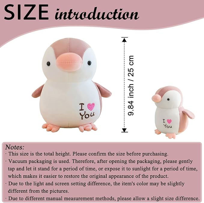 zhidiloveyou 9.84" Penguin Stuffed Animal Pink Soft Baby Penguin Plush Cute Toy for Girls Boys