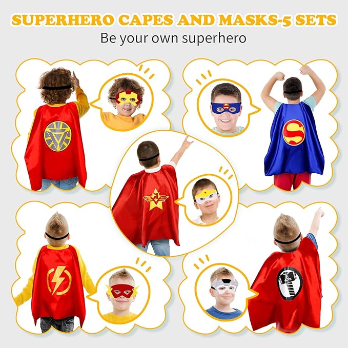 InPoTo Superhero Capes for Kids,Hero Capes and Masks Fit for 4-12years old boy and girls Dress up and Holiday Costumes.