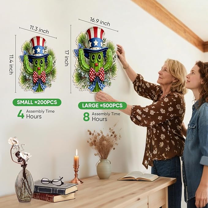 MEATRN Puzzles for Adults - Playful Cartoon Cactus Design with Hat Wooden Puzzles, Unique Plants Wood Jigsaw Puzzle for Friends and Children Gift, Family Game, 491 Pcs, 17 x 16.9in