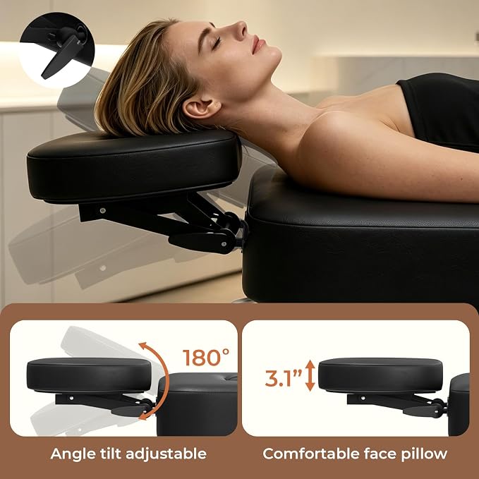 Paddie 550lbs Hi-Lo Electric Massage Table Professional, Black | Hydraulic Adjustable Backrest, Adjustable Face Cradle, Rolling Wheels