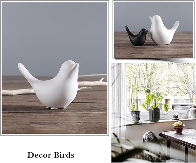 FANTESTICRYAN Small Birds Statues Home Decor, Modern Style, White, M&XL | Ceramic Animal Figurines, Set of 2 Decorative Ornaments, For Living Room, Bedroom, Office Desktop, Cabinets, Coffee Bar