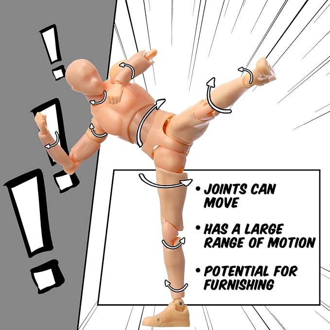 Meooeck 4 Sets Action Figures PVC Body Artists Model posable Drawing Mannequin for Painting, Sketching, Collection Gifts, Home Office Desk Decoration(Beige)