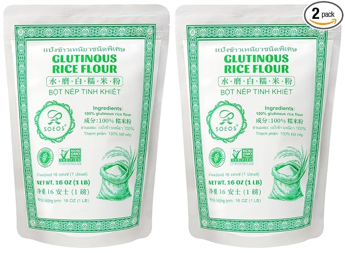 Soeos Glutinous Rice Flour 32 Ounce (Basic), Rice Flour for Baking or Cooking, All Natural White Rice Flour, Vegan, Gluten-Free