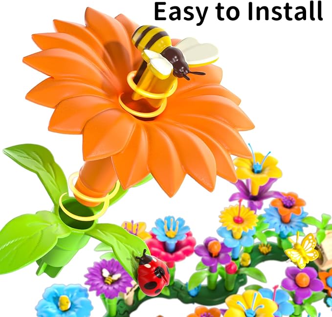 TEMI Toddler Toys Birthday Gifts for 3 4 5 6 7 Year Old Girls Boys, 91 PCS Flower Garden Building Toy STEM Educational Activity Preschool Toys for Kids Age 3-6