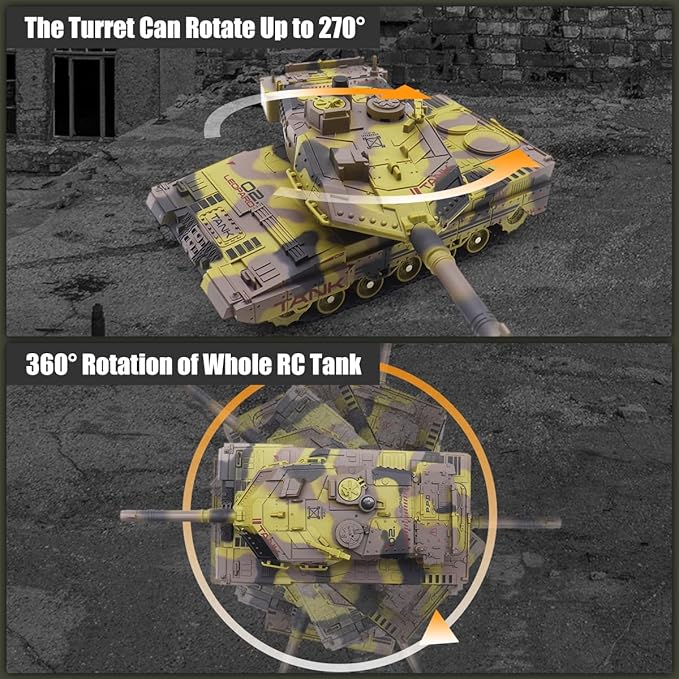 RC Tank That Shoots for Kids Adults, 2.4G Remote Control Army Tank Toys with Auto Demo Sound Light Smoke, 13 Channel Military Vehicles Model Gift for Boys, Army Beige