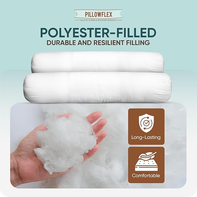Pillowflex Bolster Pillow (9x24) - Round Roll Pillow Bolster Insert, Plush Polyester-Filled Insert for Decorative Shams, Odorless, Lint and Dust-Free Polyester Filling, No Lumps - (White)