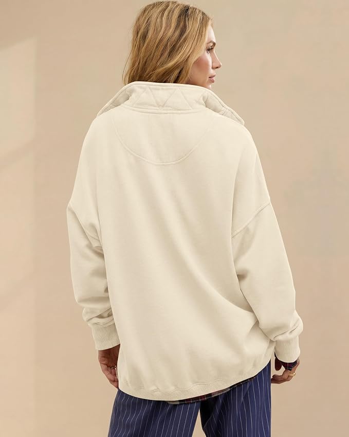 Gacaky Sweatshirt for Women Oversized Casual Long Sleeve Button Henley Neck Pullover Tops Fashion Outfits Clothes