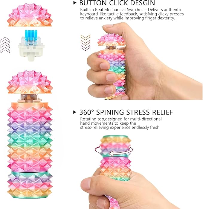 2pcs Little Ouchies Pain Fidget, Cactus Pain Stim Tool Fidget Toy for Adults, Mini Pocket Spiky Grippie Stim Keychain, Key Pendant Fidge t toys for Hard Spiky Sensory Toys Anxiety Relief Fun Gifts