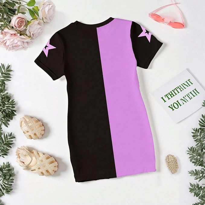 Girl's Anime K-POP Graphic Long Dress T-Shirt - Casual Loose Fit Short Sleeve Top