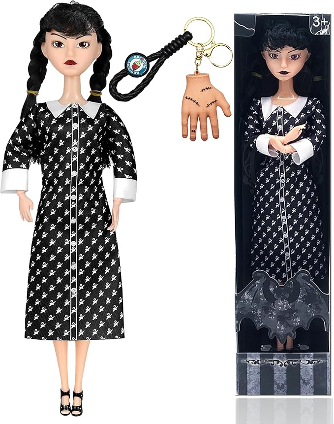 Dumwick 11.5'' Adams Doll with Gift Box, High Heels, Black Dress, and Hair, Perfect Christmas and Birthdays Toy Gift for Girls & Fans(B2)