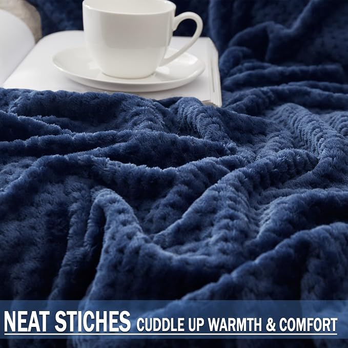 Exclusivo Mezcla Soft Waffle Fleece Bed Blanket Queen Size, Navy | Lightweight Plush Blanket for Bed, Bedroom, Cozy Flannel with Waffle Texture, Stylish Home Decor, All Season, 90x90 Inches