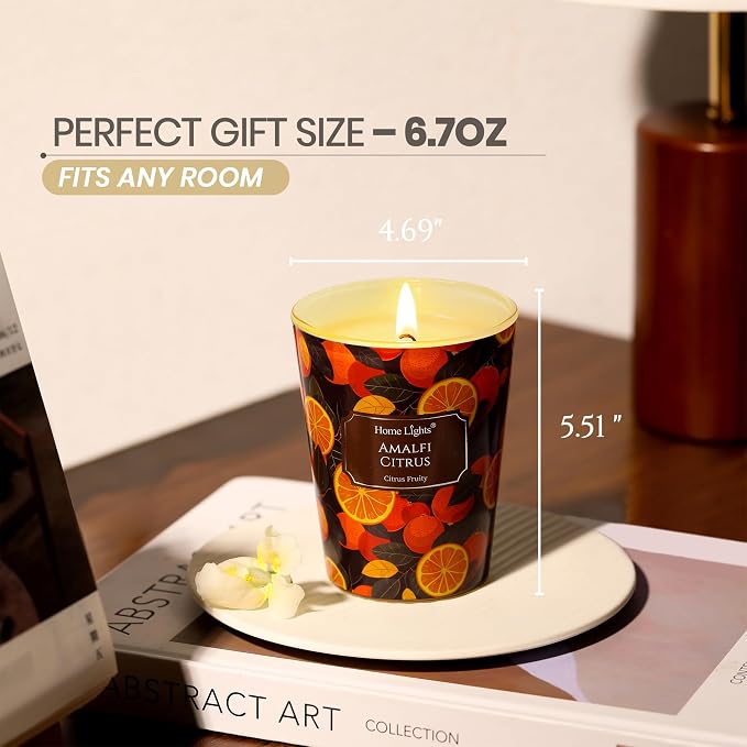 HomeLights 1-Wick Candles for Home Scented - 6.7oz Soy Wax Blend Candle Long-Lasting Fragrance, Eclectic Mixed Styles Home Decor and Housewarming Gifts, Amalfi Citrus