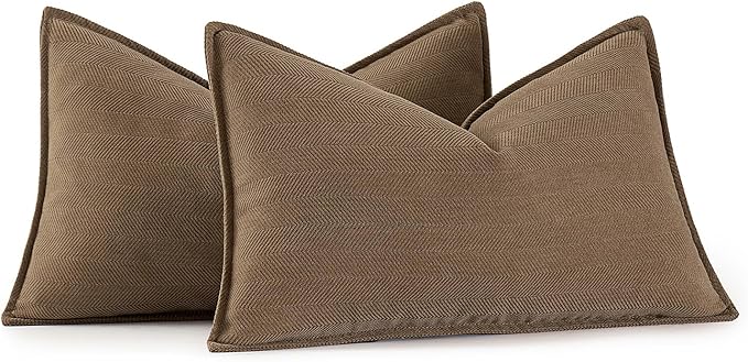 MIULEE Pack of 2 Dark Brwon Decorative Lumbar Chenille Pillow Covers 12x20 | Soft Couch Throw Pillows,Farmhouse Cushion Covers with Elegant Design for Sofa,Bedroom,Living Room,Spring Home Decor