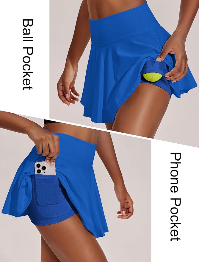 PINSPARK Womens Tennis Skirt 14" Pleated Athletic Golf Skorts with Pockets | High Waist, Tummy Control, Mini, Breathable, Lightweight, Soft, Built in Shorts, Pickleball, Casual