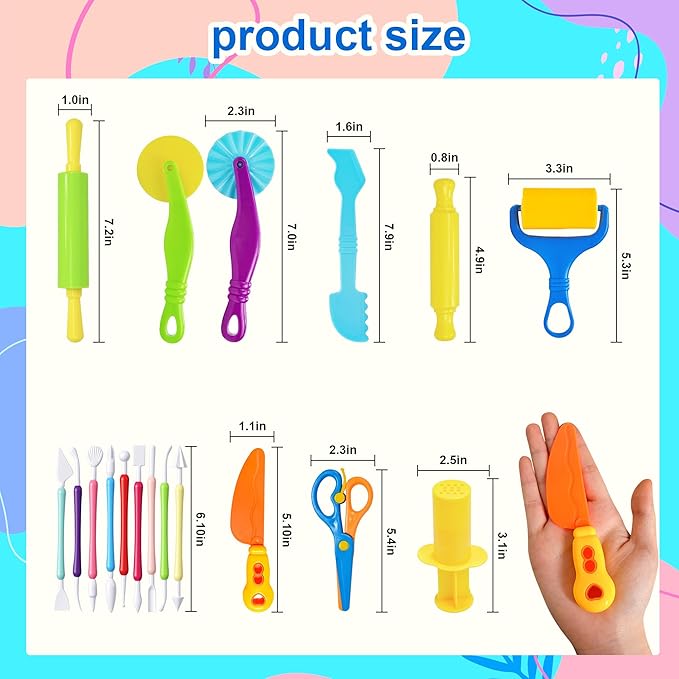 Kleeblatt Dough Tools Set for Kids - 20 Pcs Playdough Kit with 9 Basic Dough Tools,9 Double-Headed Clay Carving Tools,1 Cute Silicone Molds & Cleaning Brush, Safe for Toddlers Ages 2-8
