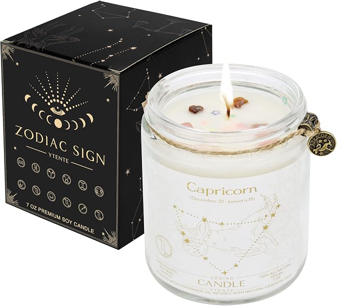 Zodiac Sign Candles, Zodiac Crystal Sign Candles,Astrology Scented Candles Best Friends Gifts for Women, Men Sister Brother Zodiac Funny Birthday Gift Candle Jar (Capricorn)