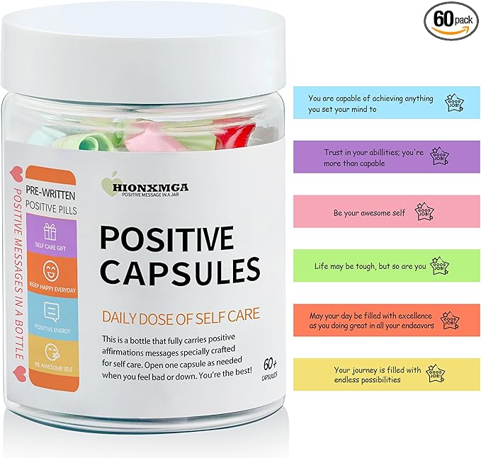HIONXMGA Positive Messages in a Bottle (60+ Positive Affirmations), Self Care Gifts for Women Men, Daily Positivity Self Care Kit with Pre-Written Inspirational Messages for Relaxation Mindful Calm