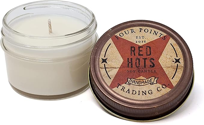 Red Hots Scented 4 Oz Soy Aromatherapy Candle w/Jar - Four Points Trading Co.