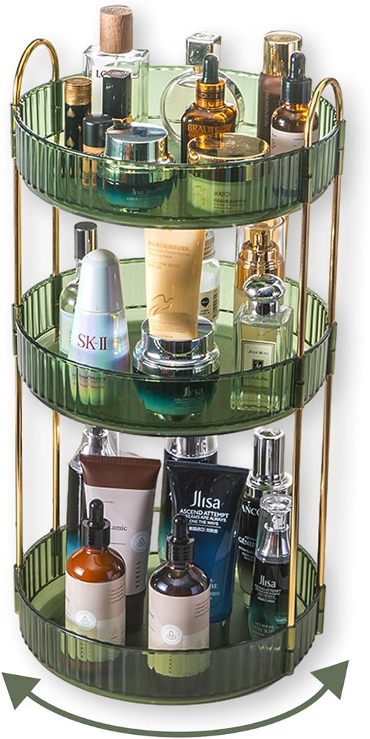 Asayuee 360 Rotating Perfume Organizer,3 Tier Large Capacity Make Up Organizers and Storage,Makeup Organizer for Bathroom,Cosmetic Perfume Stand Holder (Green-3 Tier)