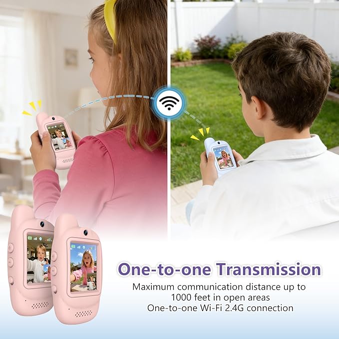 Video Walkie Talkies for Kids, 2 Pack Rechargeable Video Walkie Talkies, HD Camera, Voice Changer, for Family Fun, Camping and Travel, Ages 3-12, Pink and Pink
