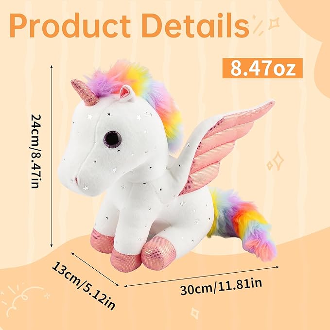 Unicorn Stuffed Animal with Wings, Soft Unicorn Stuffed Animal for Kids Girls Lovers Women, 11.8 Inches Cute Plush Toys Hugging Pillow Plush Animals Gift for Birthday Valentine Christmas Decor White