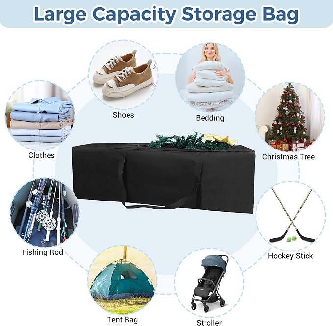 COOLBEBE 56" Sports Duffle Bag - 216L Extra Large Travel Duffel Luggage Bag with Upgrade 2-way Lockable Zippers, Sturdy & Water Resistant Long Duffle Bag for Camping Moving (Black 56inch)