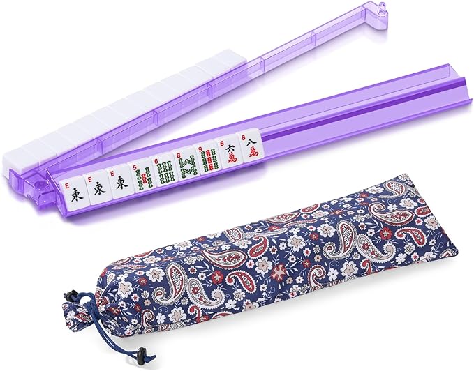 Mahjong Racks with Pushers, 4PCS Set Clear Acrylic American Mahjong Accessories All-in-One Tile Rack & Pusher Gifts (Purple-1)